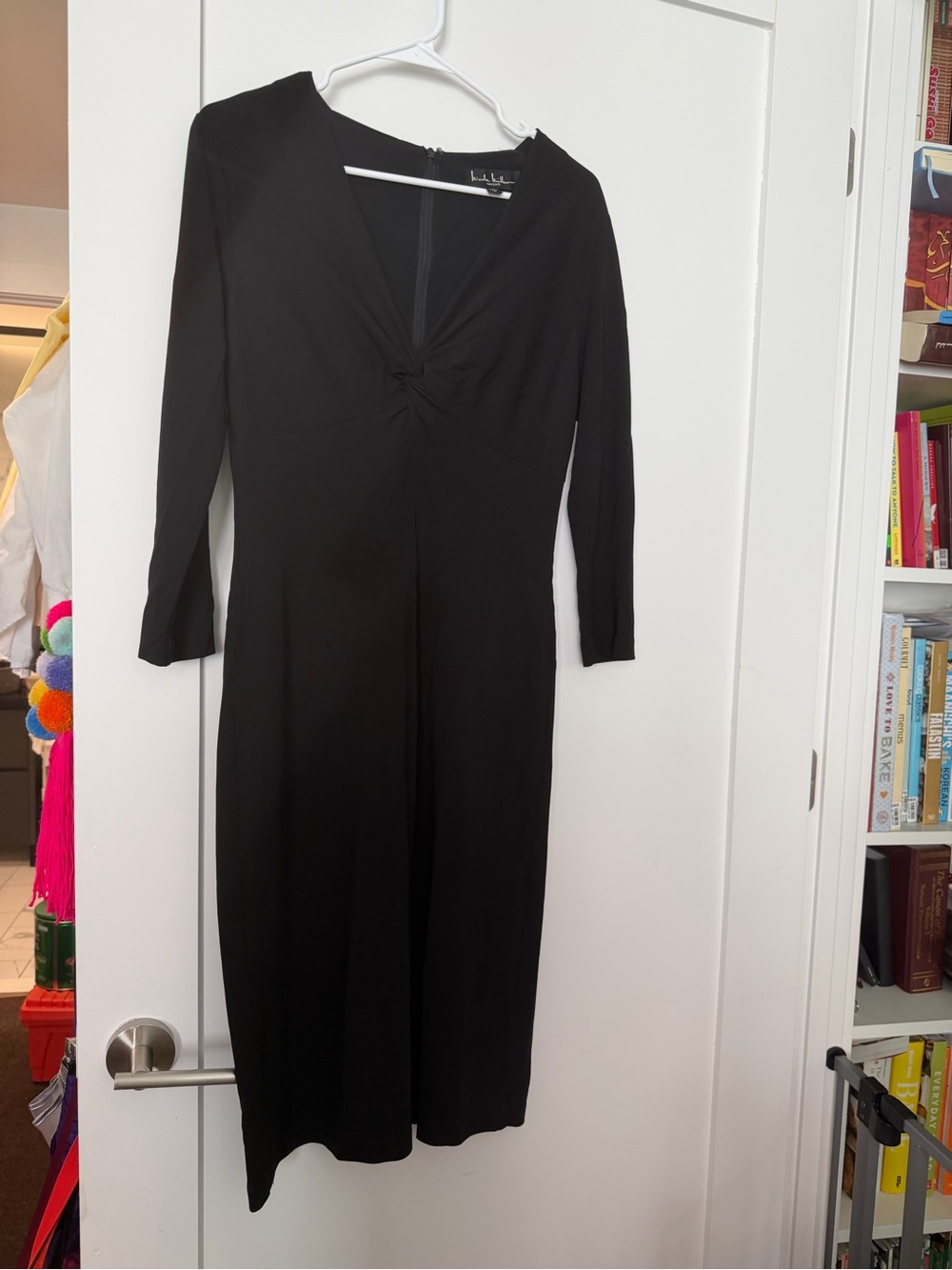 Vintage Nicole Miller Black Long-Sleeve Twist-Front Made in USA Dress
